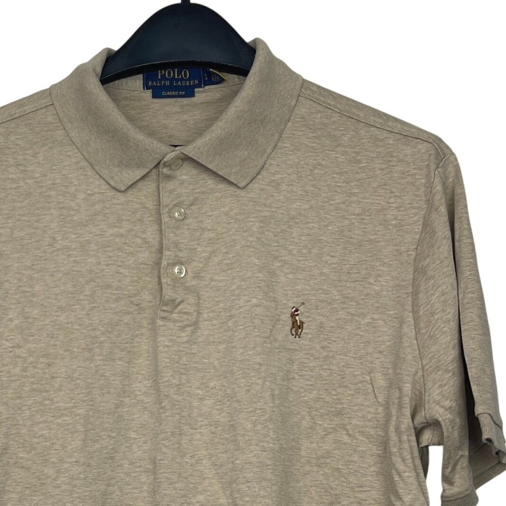 Polo Ralph Lauren Polo Shirt Mens L Cotton Classic Fit Short Sleeve Tan Heather